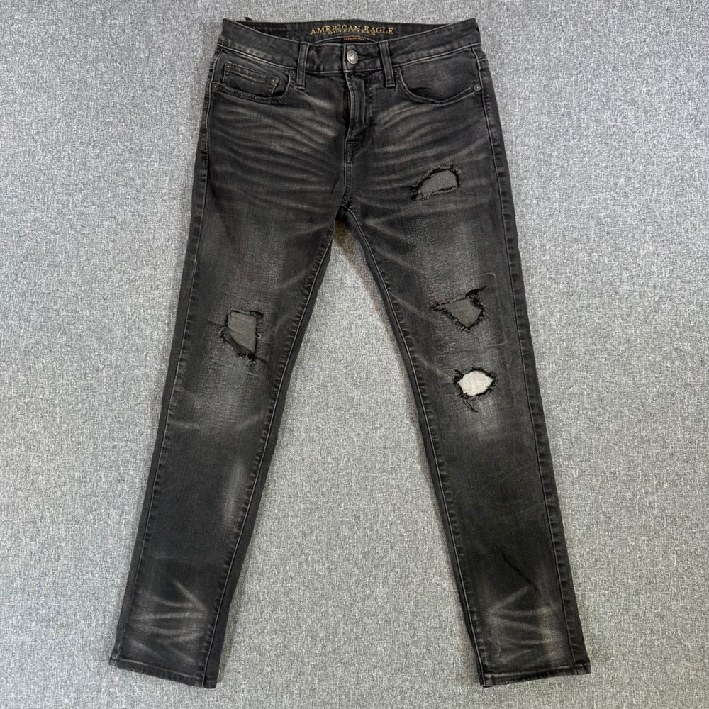 American Eagle Jeans Mens 30x30 Skinny Extreme Flex Black Distressed Ripped